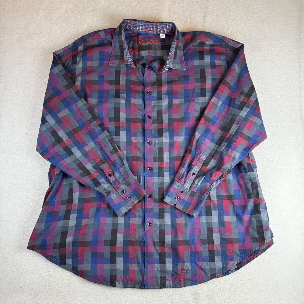 Robert Graham Mens 3XL Pixelated Plaid Button Down Shirt Multi Color Long Sleeve